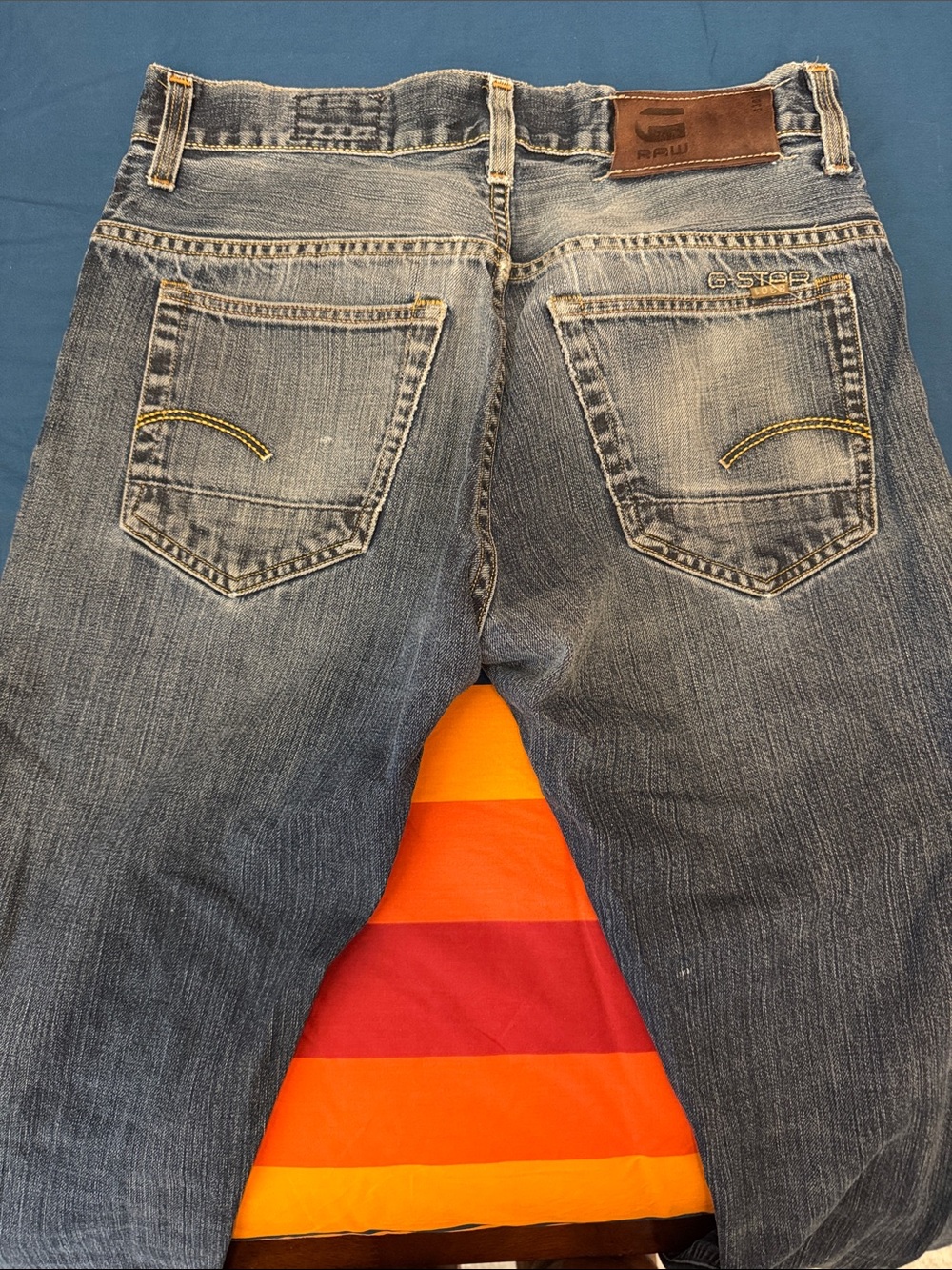 G-Star Straight Fit Faded Blue Jeans with Contrast Stitching